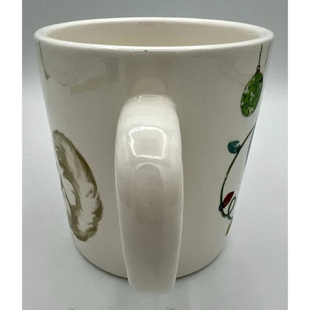 Pier 1 Grumpy Santa Cat Glasses Christmas Holiday Mug Cup Ironstone